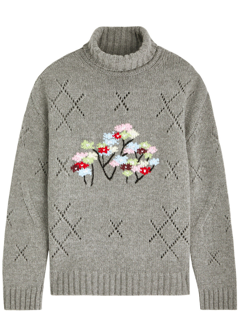 Bernadette Pull Sharon Floral-intarsia Wool-blend Jumper In Grey