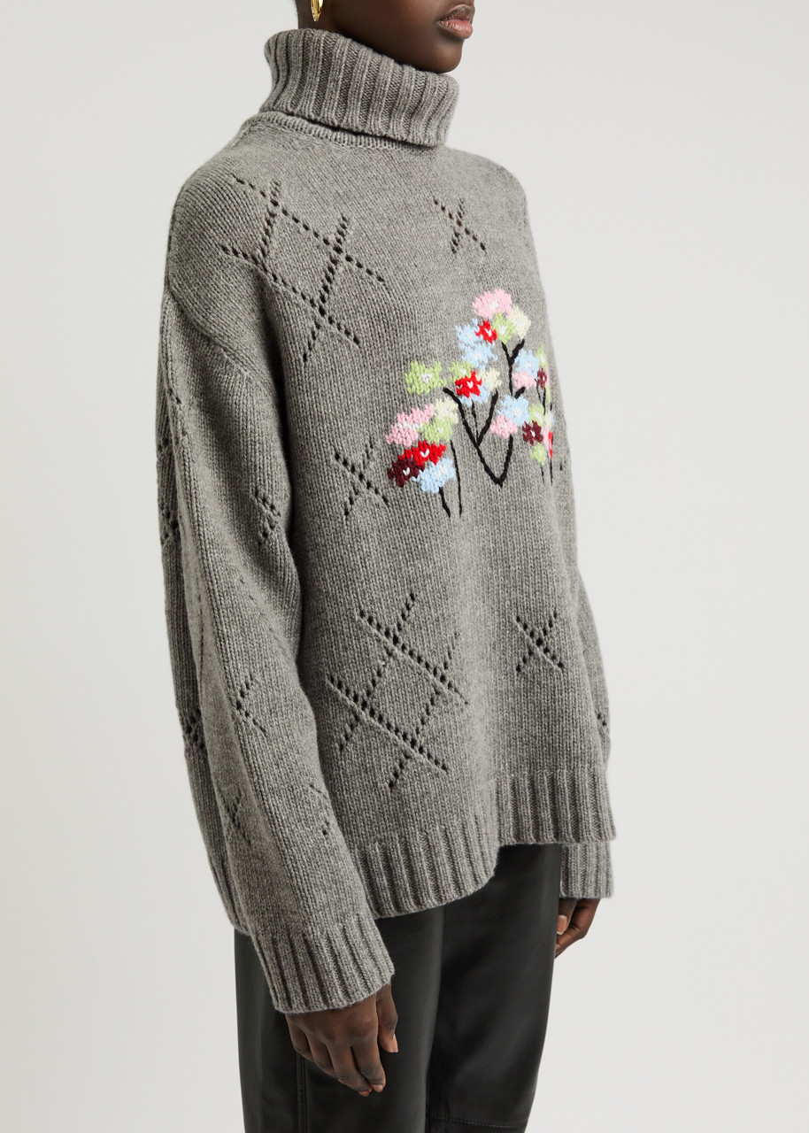 Bernadette Pull Sharon Floral-intarsia Wool-blend Jumper In Grey