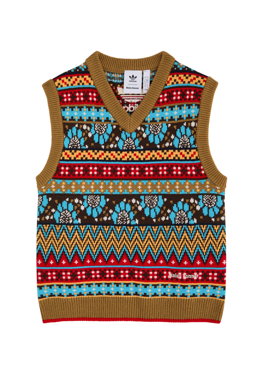 Adidas Originals Adidas X Wales Bonner Logo Intarsia Knitted Vest In Multicoloured