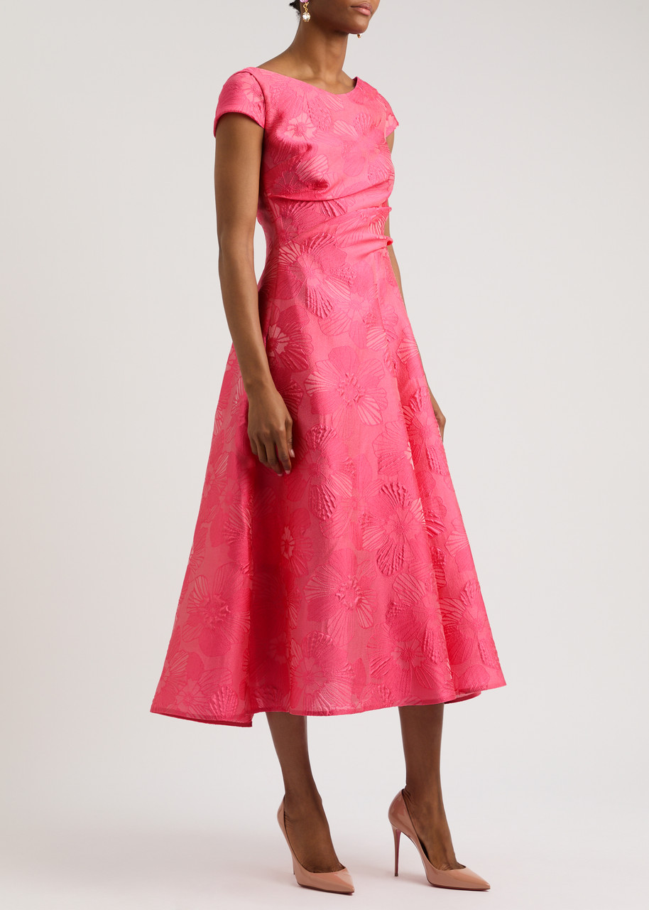 Talbot Runhof Floral-jacquard Midi Dress In Pink