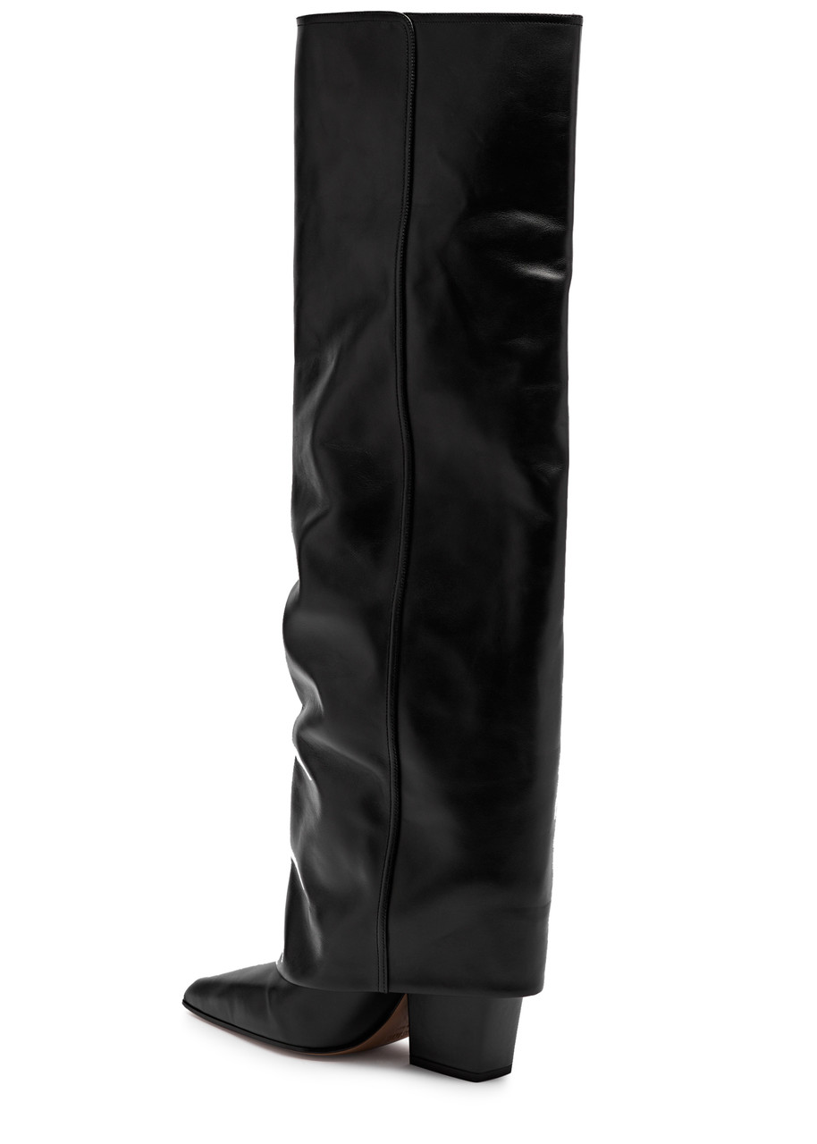 Paris Texas Black Jane Fold Over Tall Boots In Black