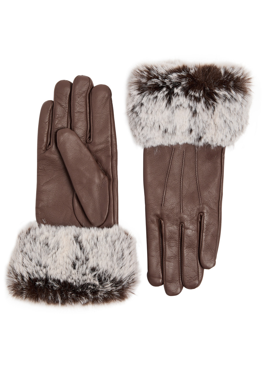 Dents Sarah Faux Fur-trimmed Leather Gloves In Brown