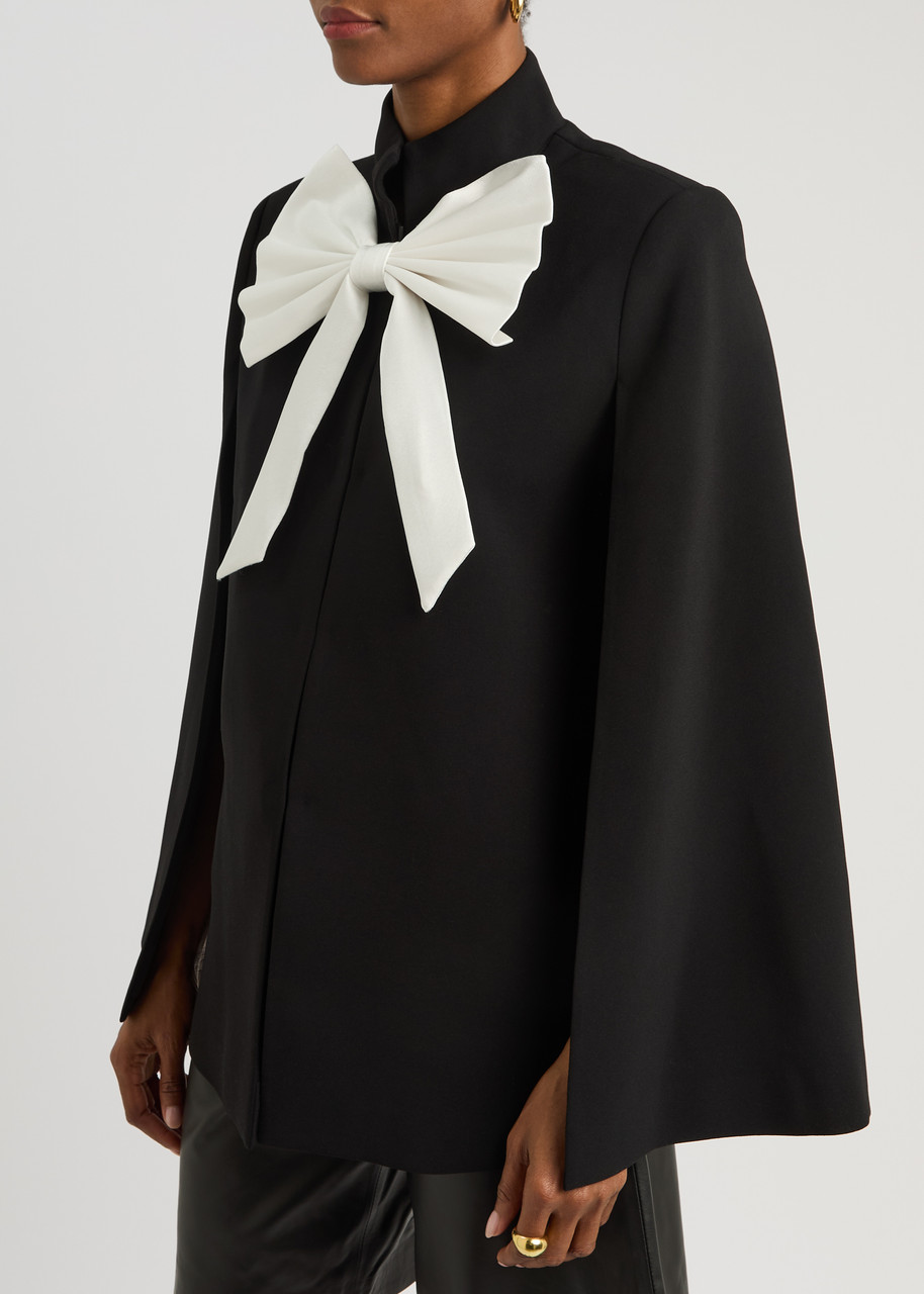 Alice And Olivia Philippa Bow Front Cropped Cape In Black