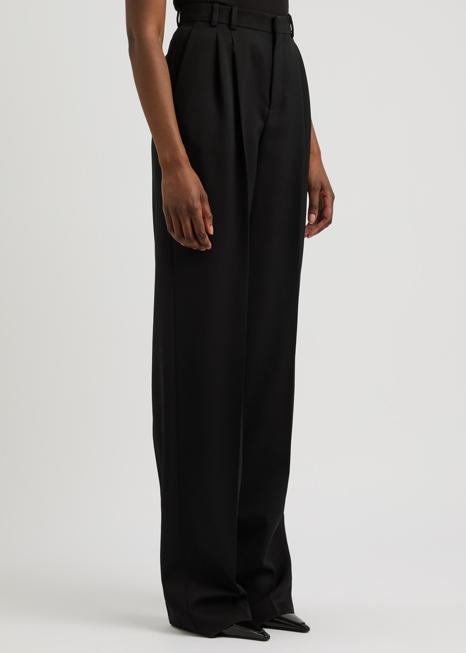Saint Laurent Yves Wide-leg Wool Trousers In Black