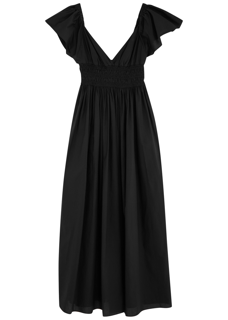 Matteau Gathered Cotton Midi Dress - Black - 4 (UK4 /xxs)