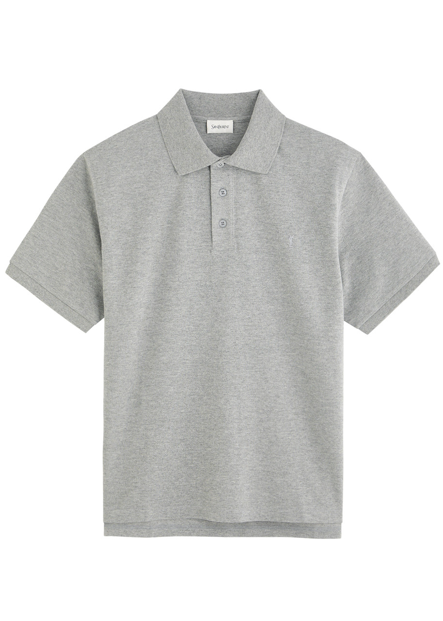 Saint Laurent Piqué-weave Polo Shirt In Grey