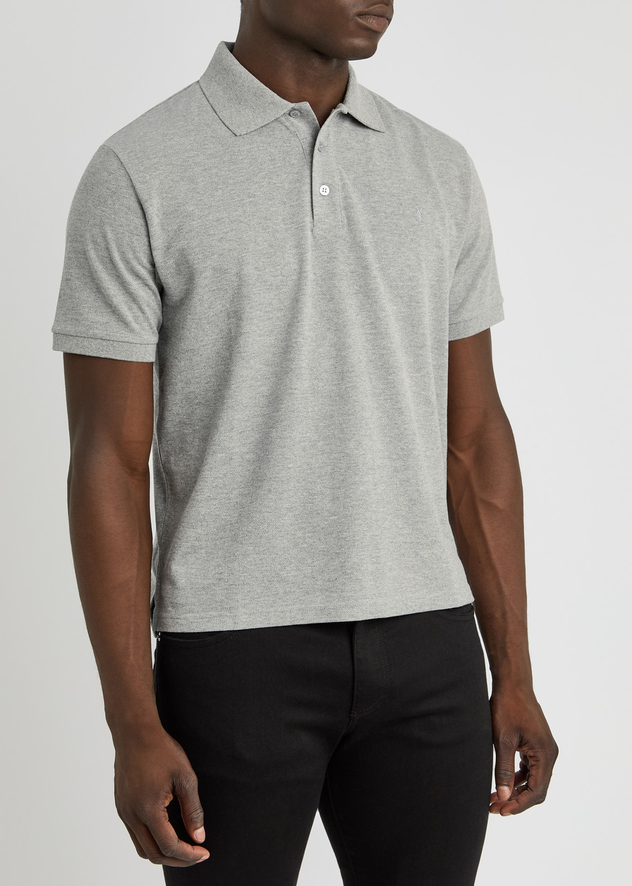 Saint Laurent Piqué-weave Polo Shirt In Grey