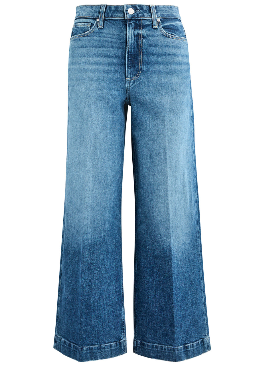 Paige Wide-leg High Waist Denim Jeans With Subtle Fading In Transparent