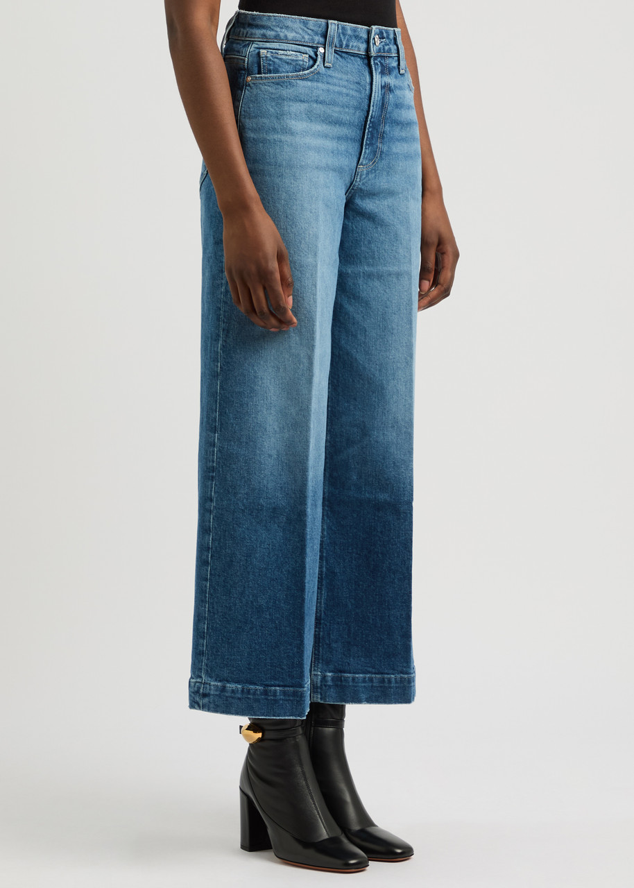 Paige Wide-leg High Waist Denim Jeans With Subtle Fading In Transparent