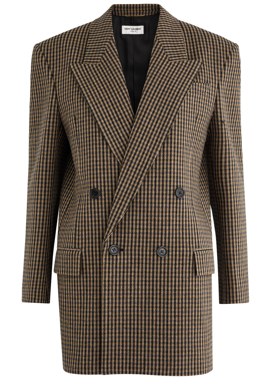 Saint Laurent Vichy Blazer Jacket In Brown