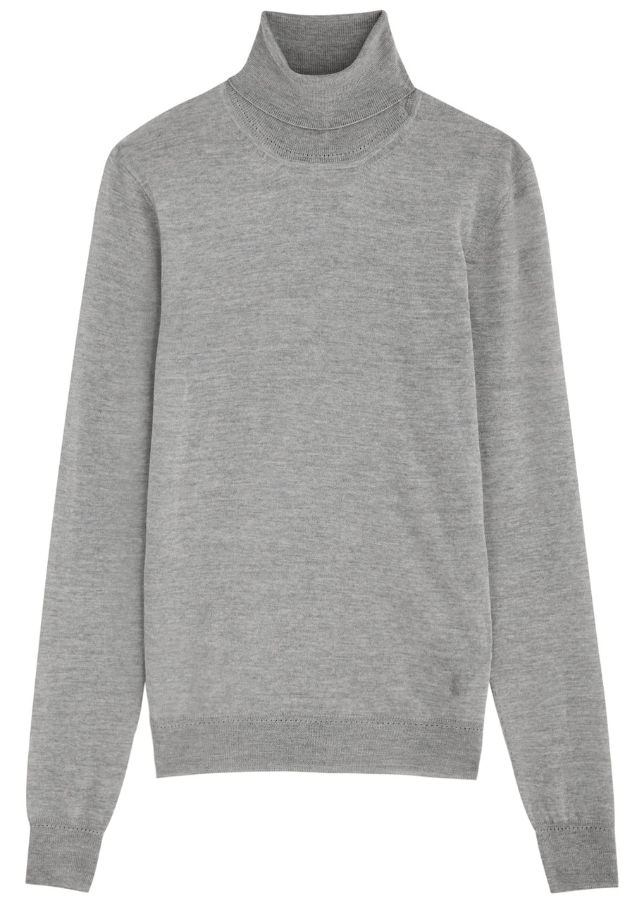 Saint Laurent Yves Cassandre Fine-knit Wool Jumper In Grey