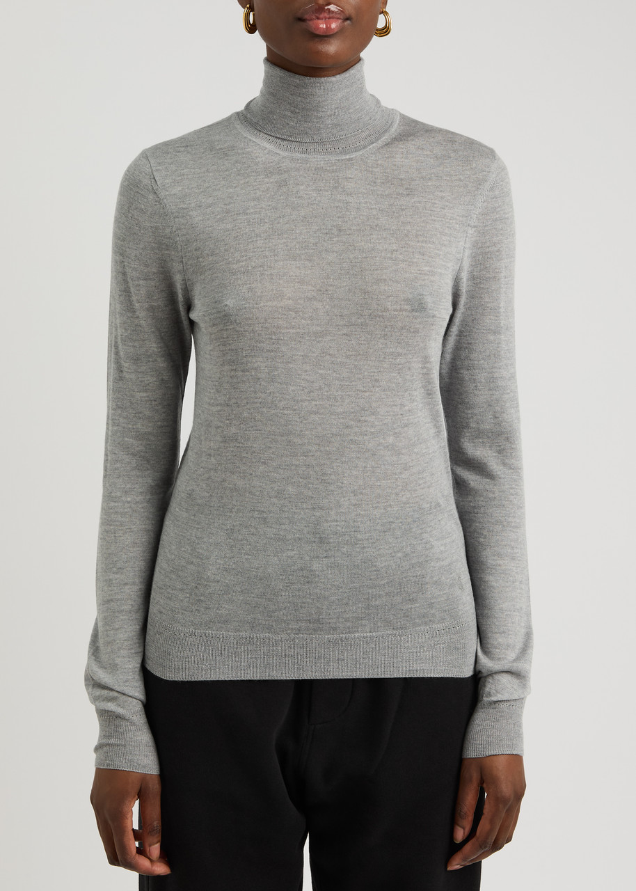 Saint Laurent Yves Cassandre Fine-knit Wool Jumper In Grey