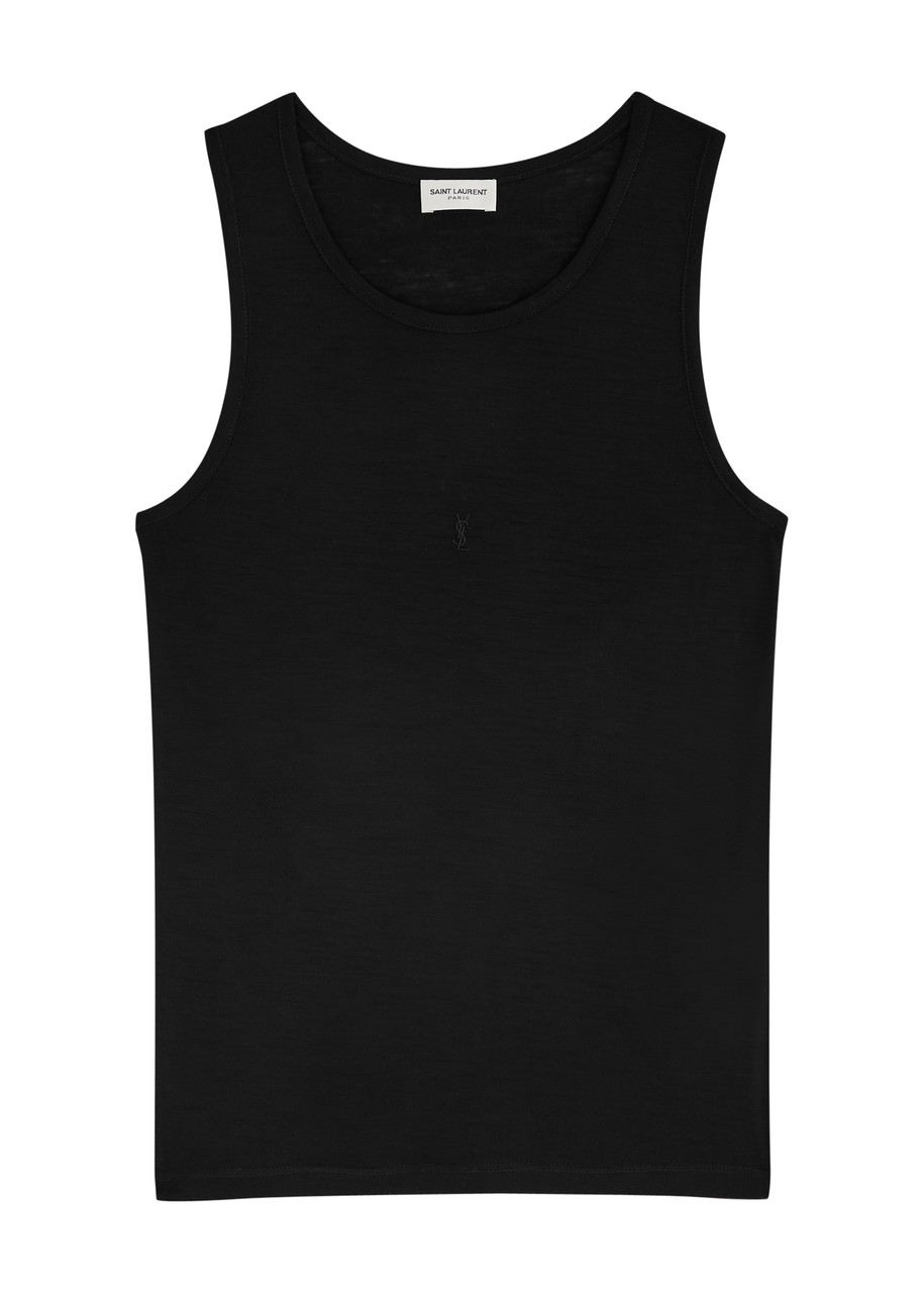 Saint Laurent Yves Logo-embroidered Wool Tank In Black