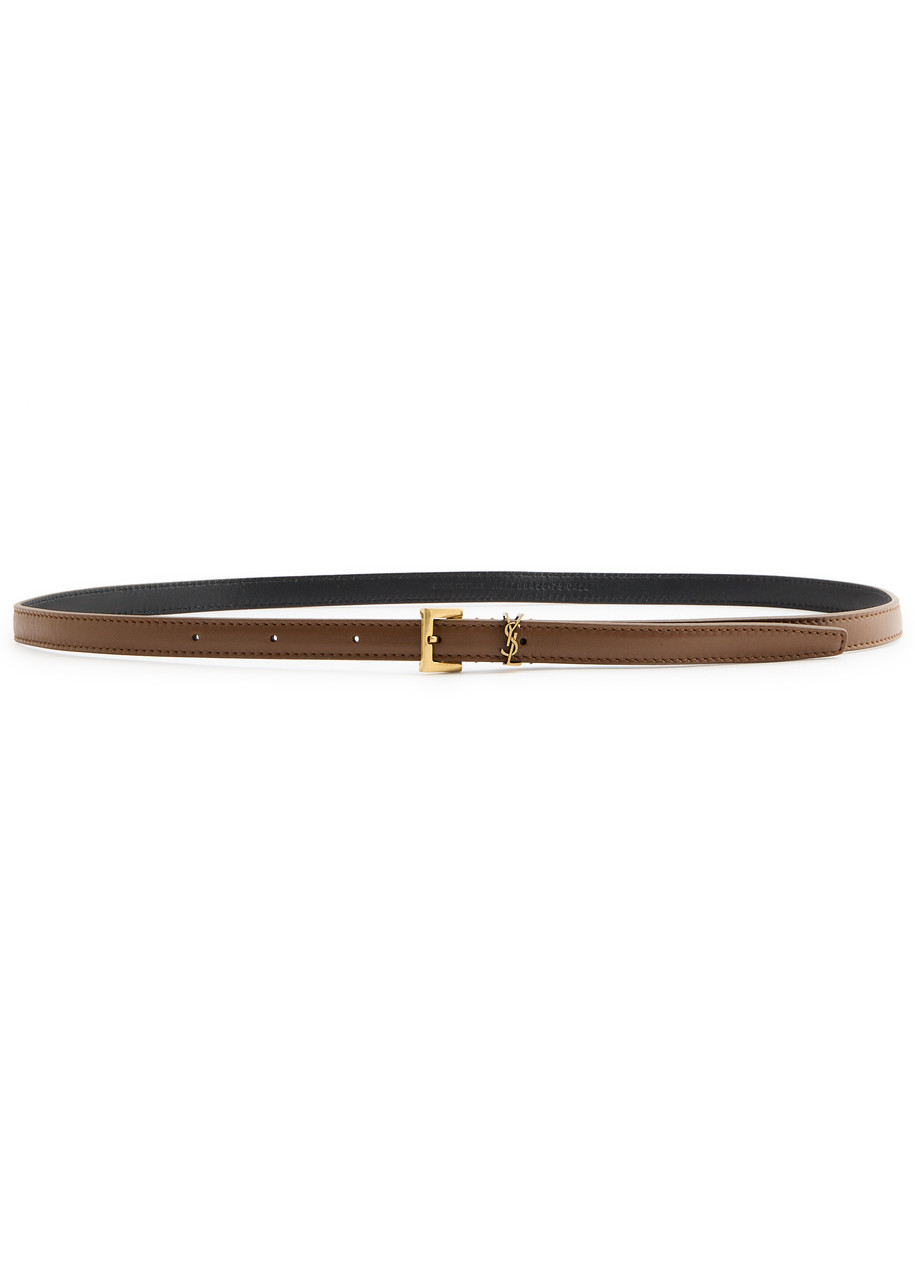 Saint Laurent Cassandre Extra Thin Logo Leather Belt - Brown - 90 (UK14/ L)