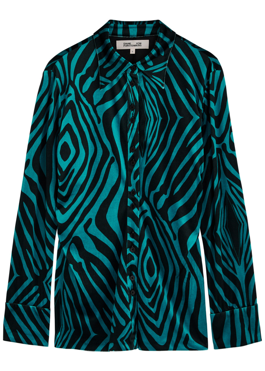Diane Von Furstenberg Soluck Zebra-print Velvet Shirt - Blue