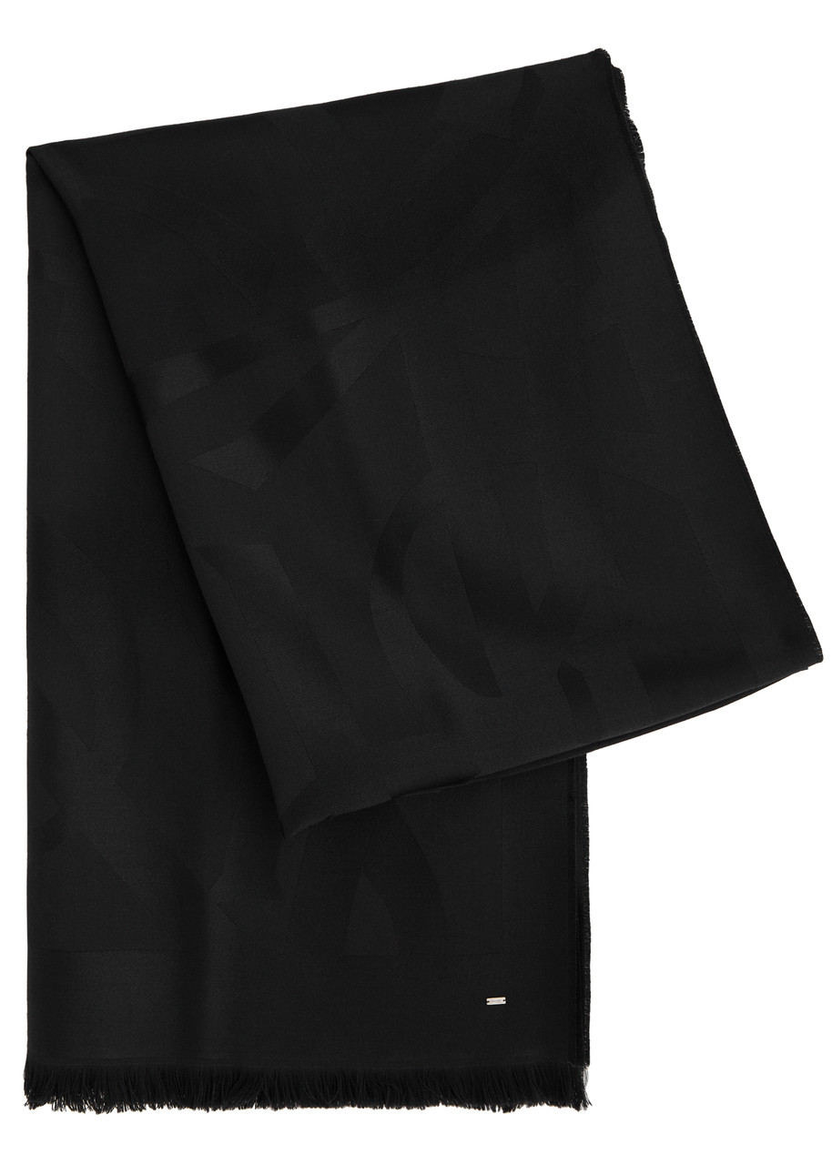 Saint Laurent Logo-jacquard Wool Scarf In Black