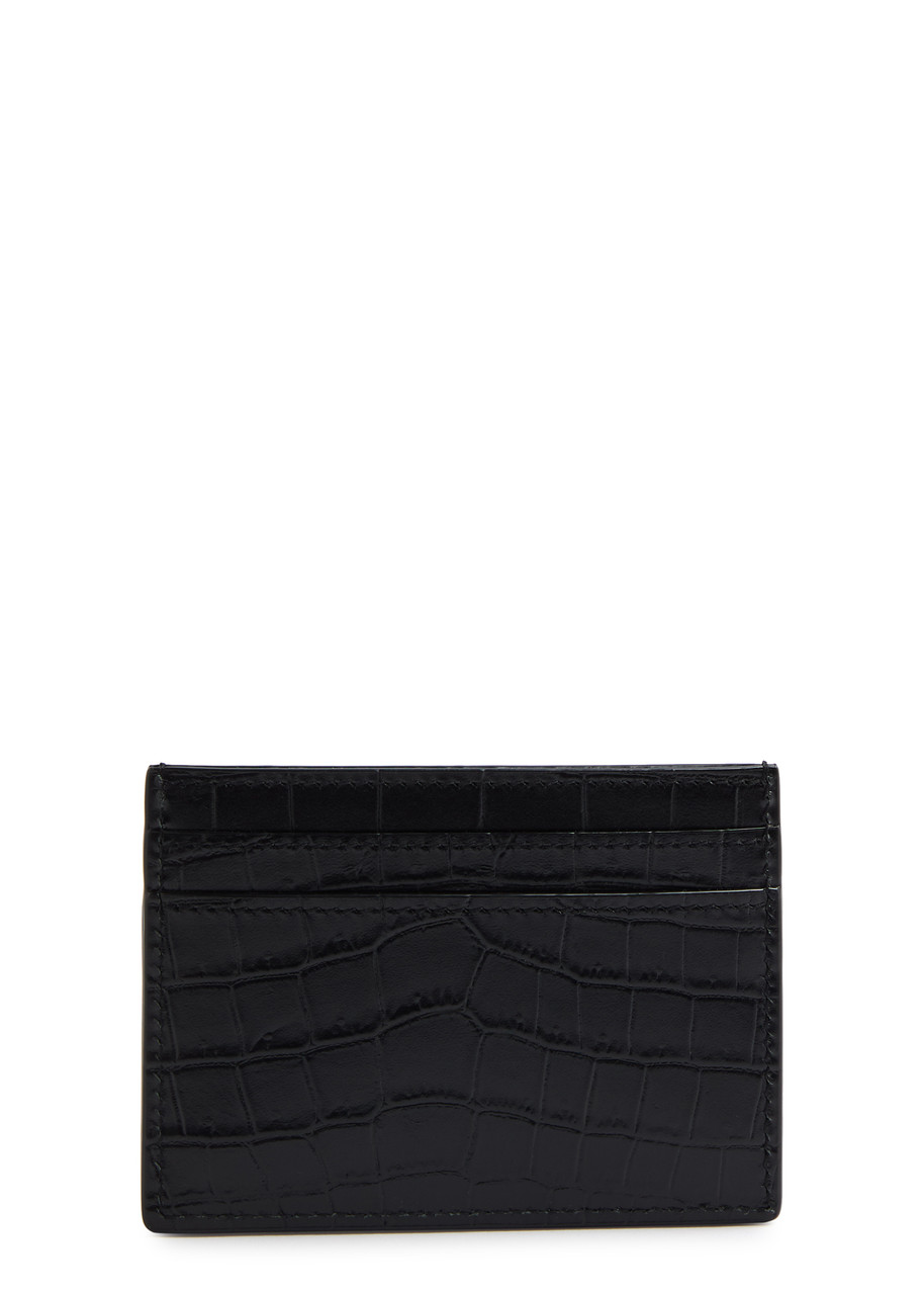  Saint Laurent Logo Crocodile-effect Leather Card Holder - Black - One Size 
