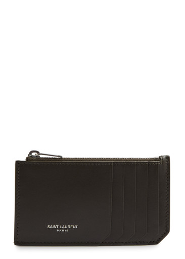 Saint Laurent Leather Card Holder With Top Zippered Slot In Brown