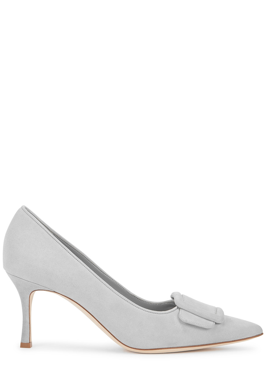Manolo Blahnik Maysale 70 Suede Mules - Light Grey