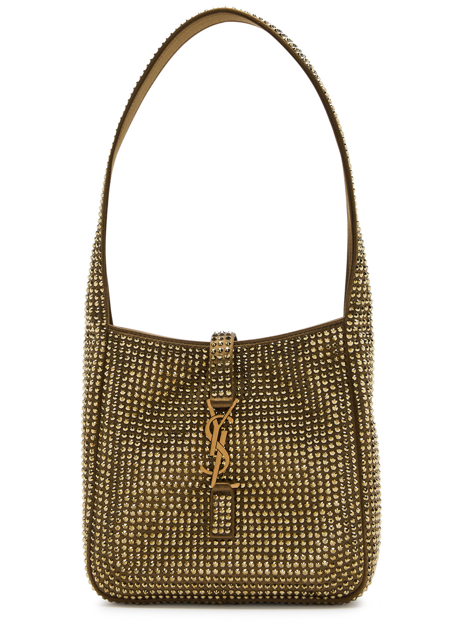 Saint Laurent Le 5 À 7 Mini Embellished Satin Shoulder Bag In Gold