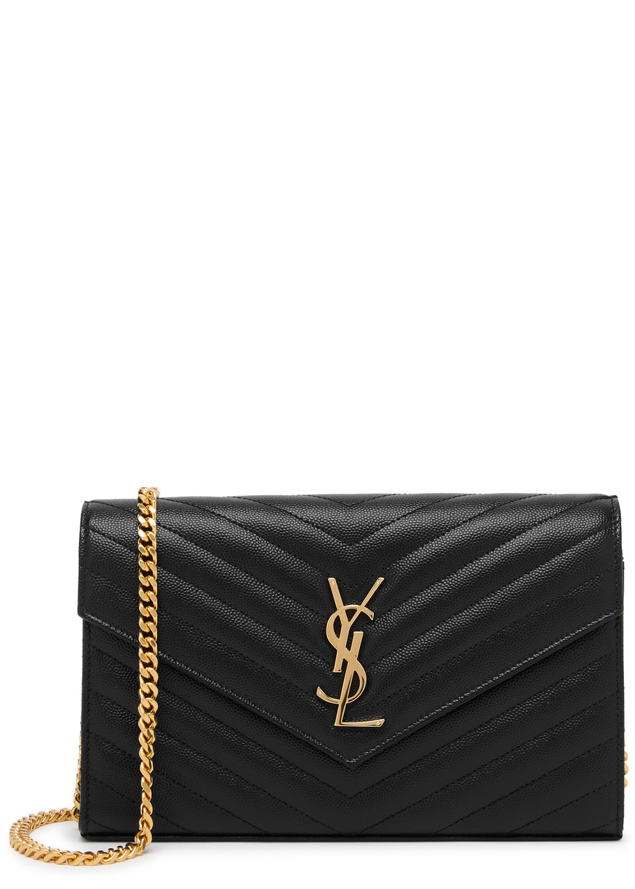 Saint Laurent Envelope Pebbled-leather Wallet-on-chain - Black - One Size