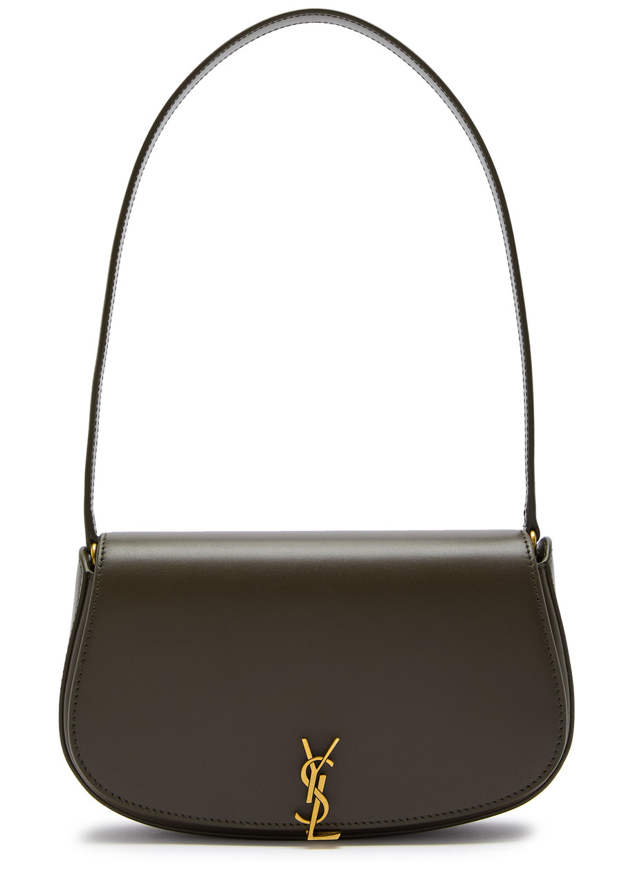 Saint Laurent Demilune Leather Shoulder Bag In Khaki