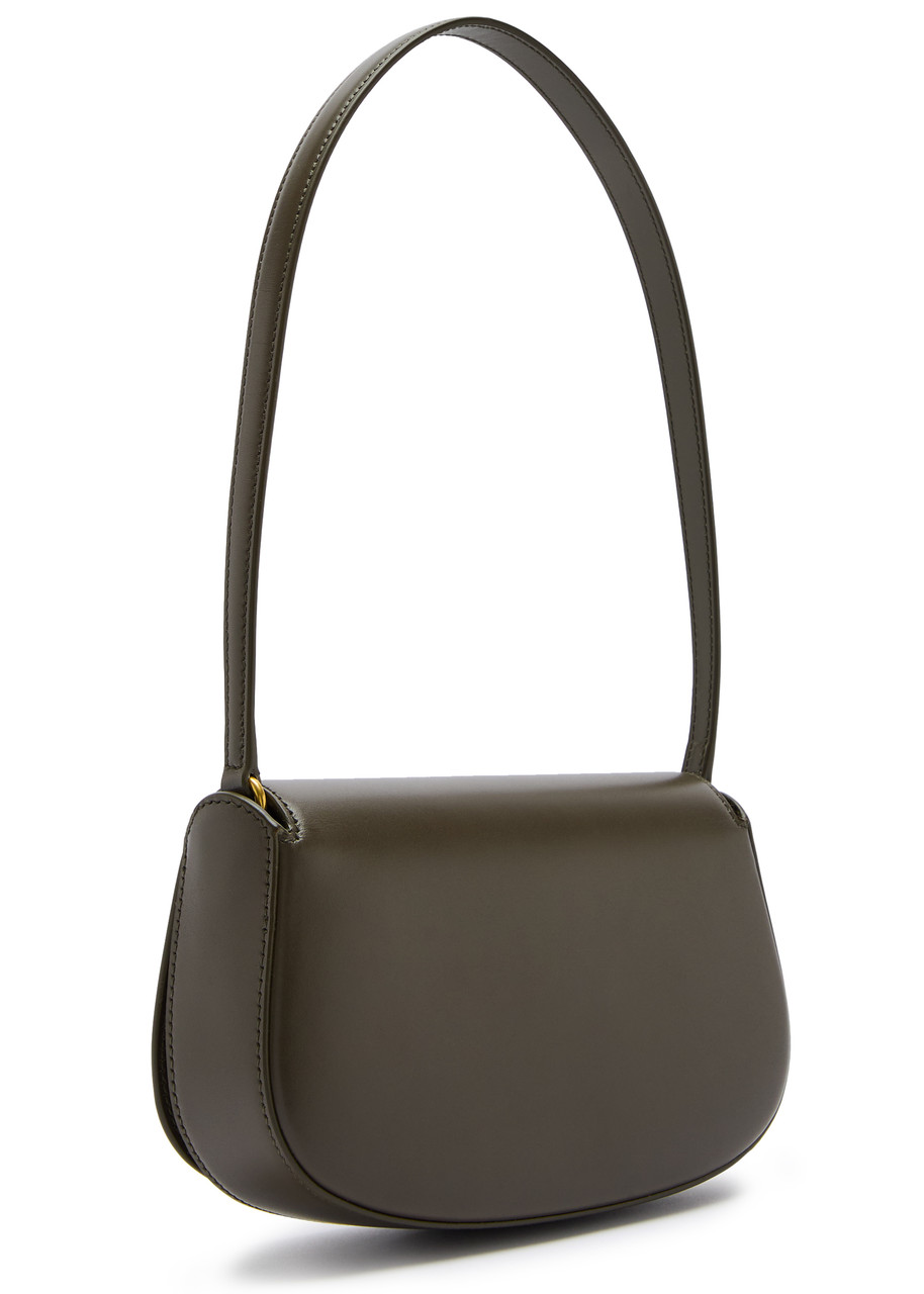 Saint Laurent Demilune Leather Shoulder Bag In Khaki