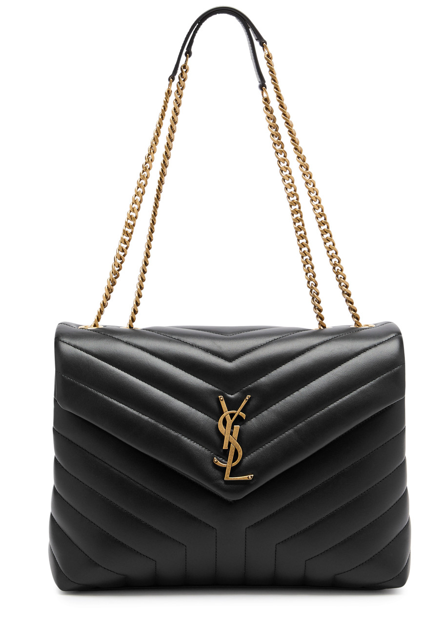 Saint Laurent Chevron Quilted Shoulder Bag With Chain Strap In Black