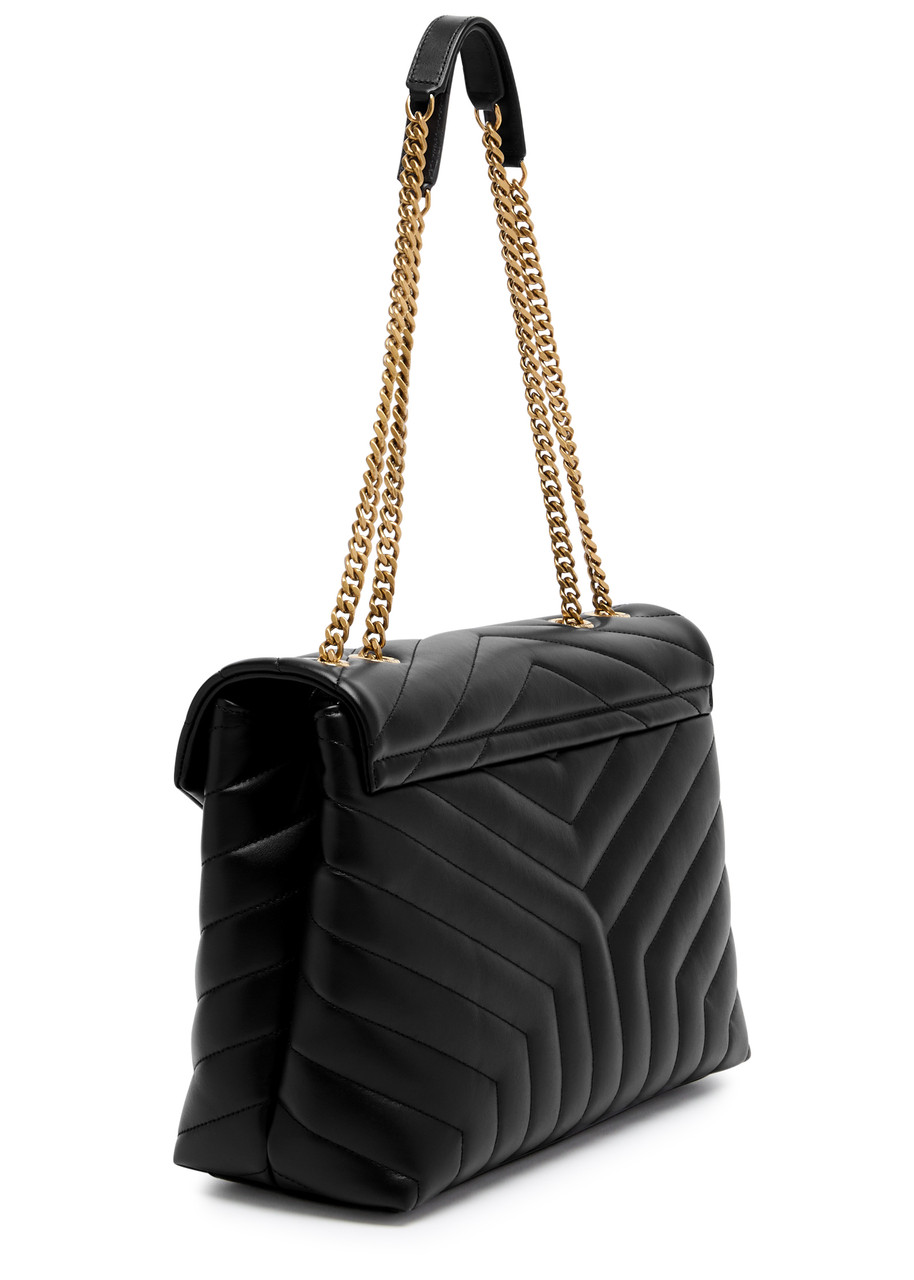 Saint Laurent Chevron Quilted Shoulder Bag With Chain Strap In Black