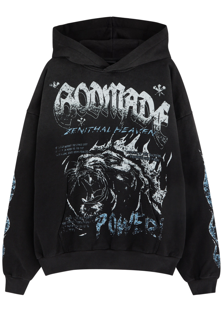 God Made Power Printed Hooded Cotton Sweatshirt In Black