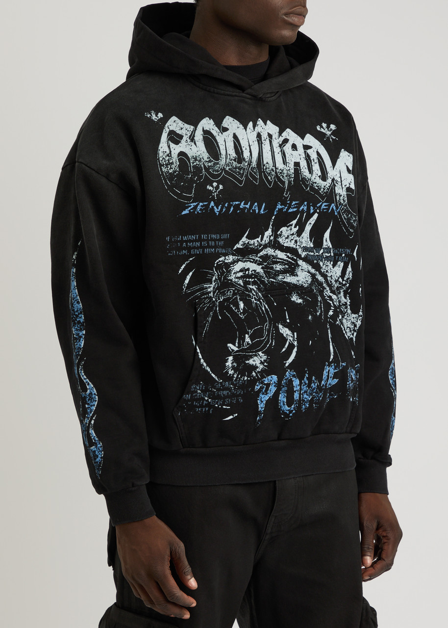God Made Power Printed Hooded Cotton Sweatshirt In Black