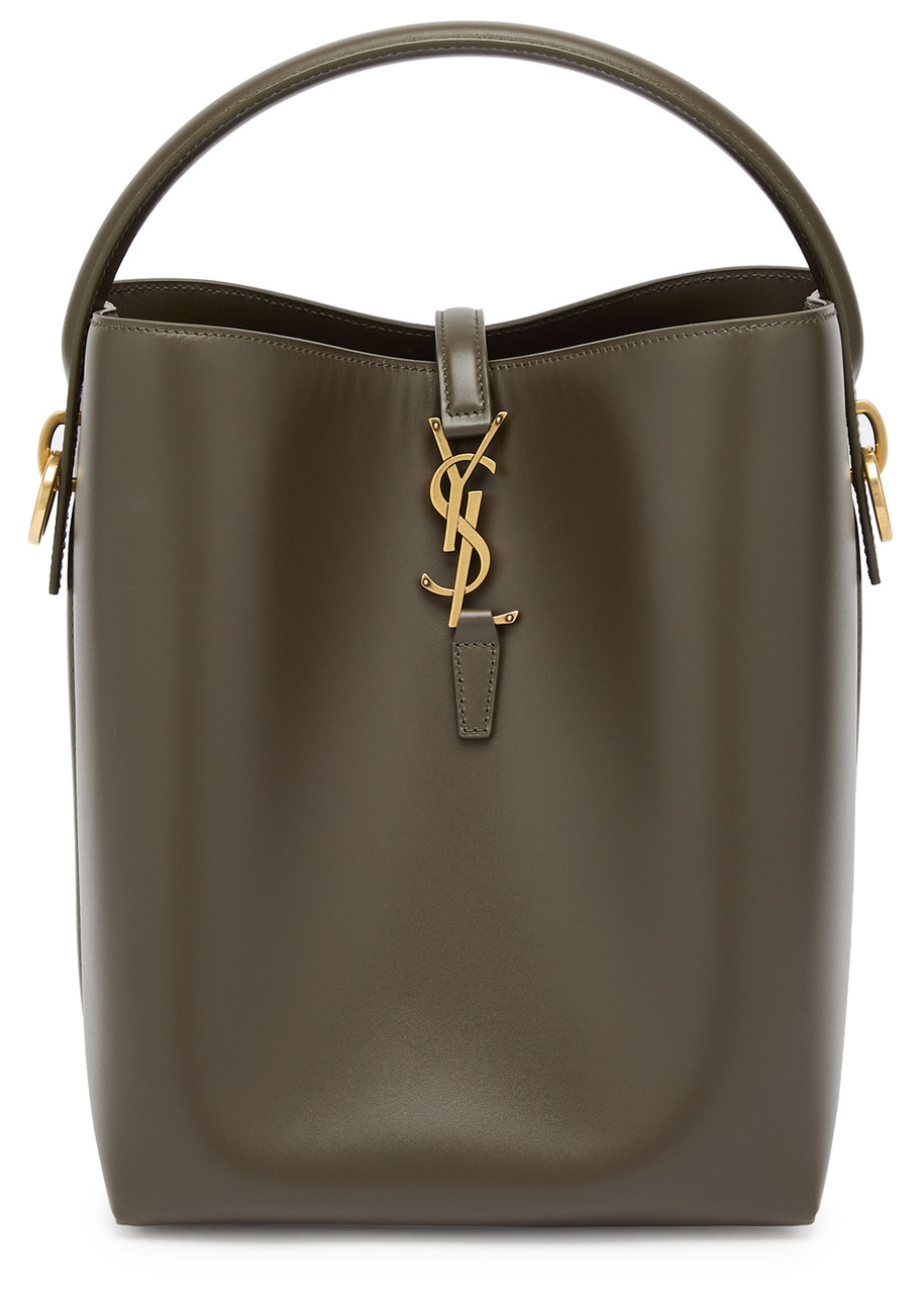 Saint Laurent Le 37 Small Leather Bucket Bag In Khaki