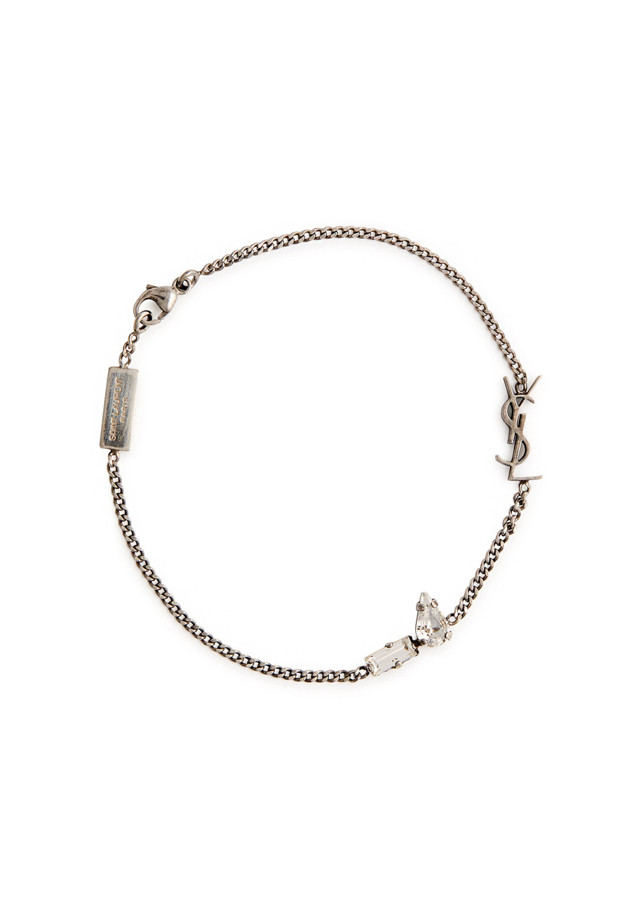 Saint Laurent Cassandre Embellished Chain Bracelet In Silver