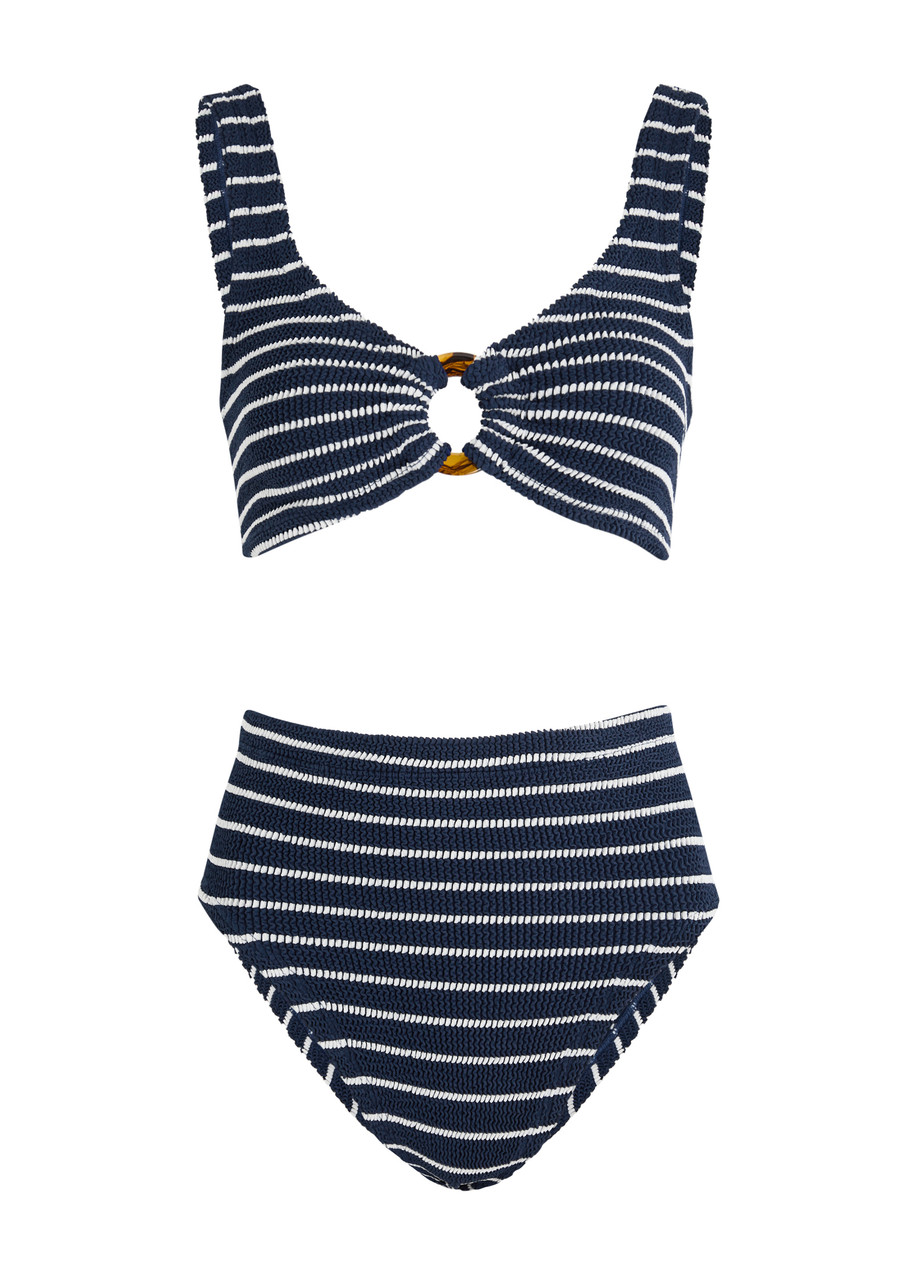 Hunza G Nadine Striped Seersucker Bikini In Navy