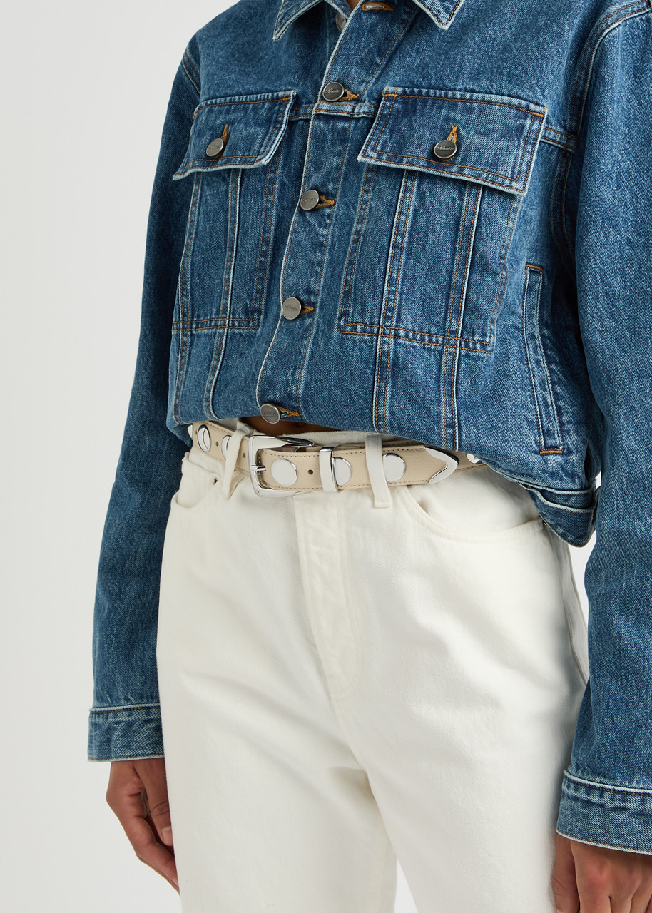 Khaite Benny Studded Leather Belt In Dark Ivory