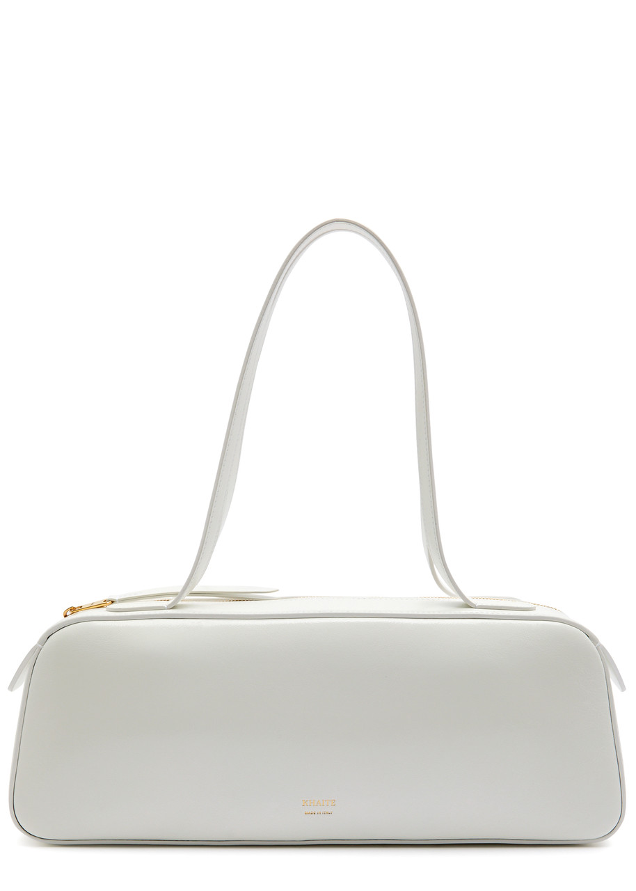 Khaite Simona Crackle Patent Leather Shoulder Bag In White