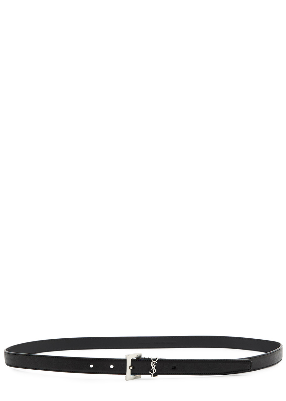 Saint Laurent Cassandra Grained Leather Belt - Black - 100 (L)