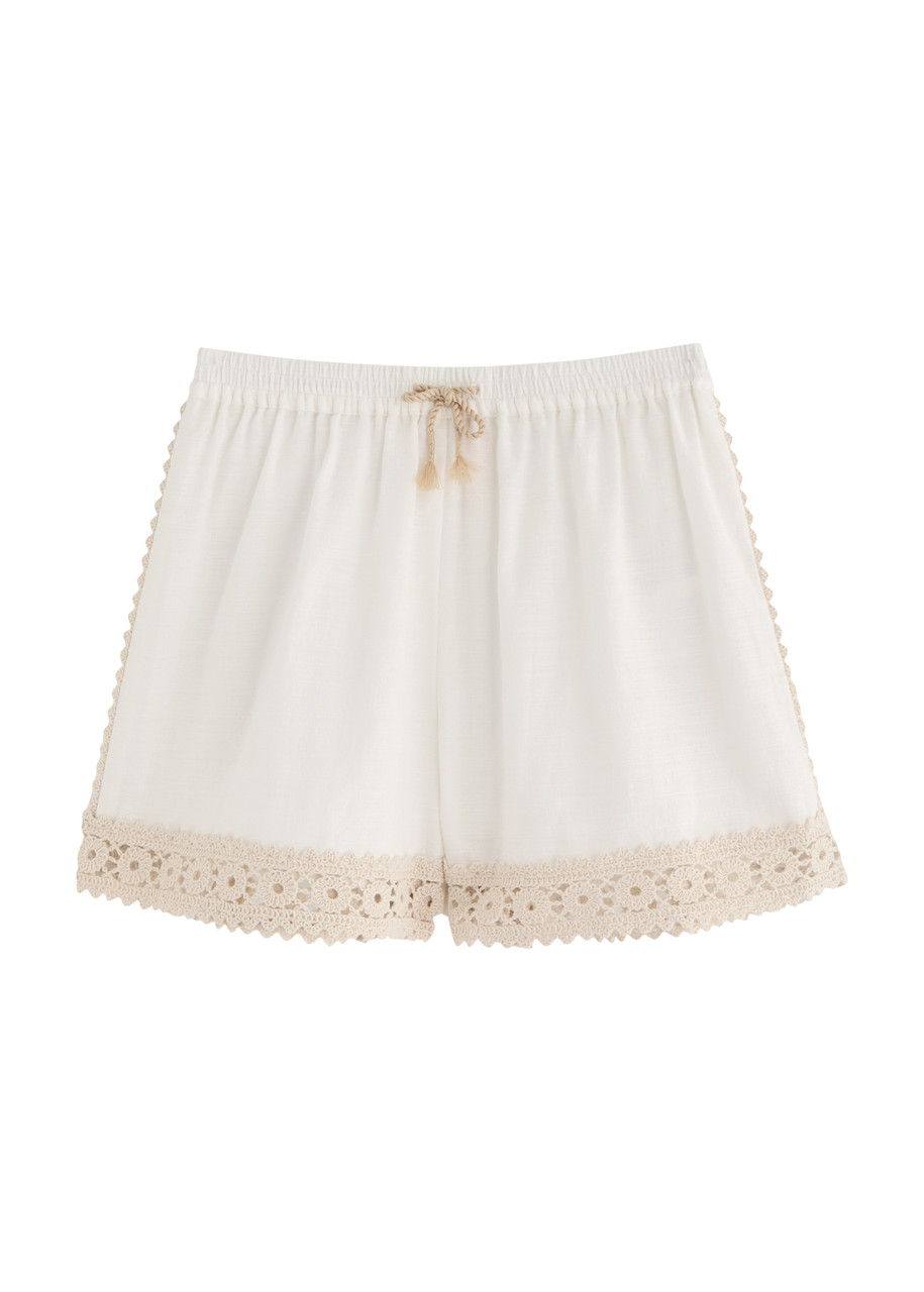 Zimmermann Kids Wylie Crochet-trimmed Cotton Shorts - Cream
