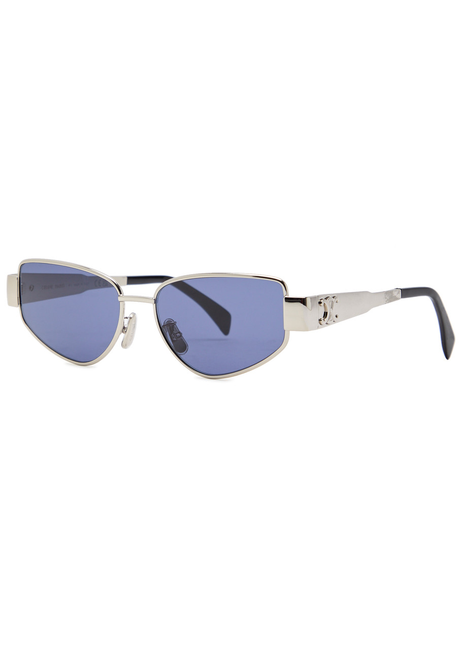 Celine Eyewear Triomphe Metal Cat-eye Silver Frame Sunglasses - Blue Light - One Size