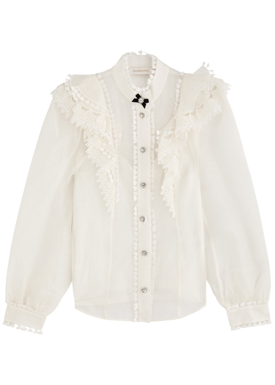 Zimmermann Crush Ruffled Linen-blend Shirt - Cream - 3 (UK 14 / L)