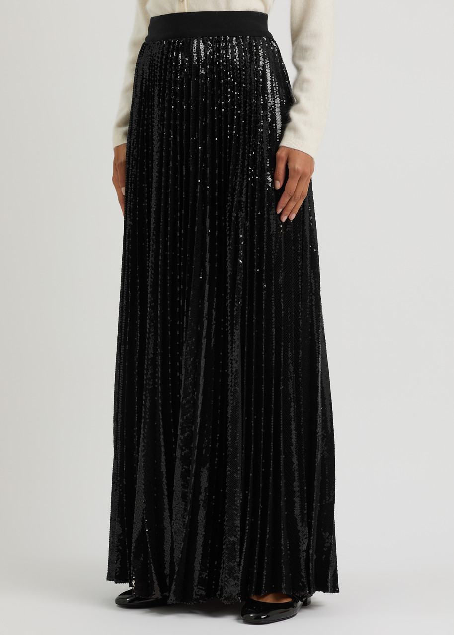 Alice And Olivia Alice + Olivia Ivey Sequin-embellished Crepe Maxi Skirt In Black