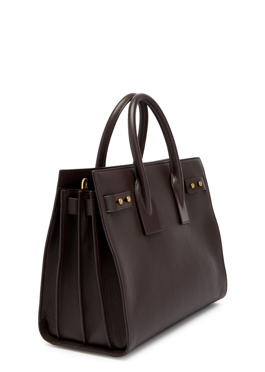 Saint Laurent Sac Du Jour Small Grained Leather Top Handle Bag In Dark Brown
