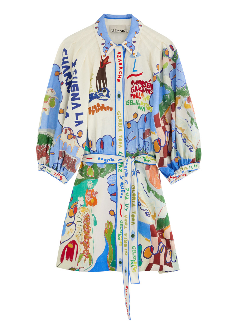 Shop Alemais Nadia Printed Flax Mini Shirt Dress In Multicoloured
