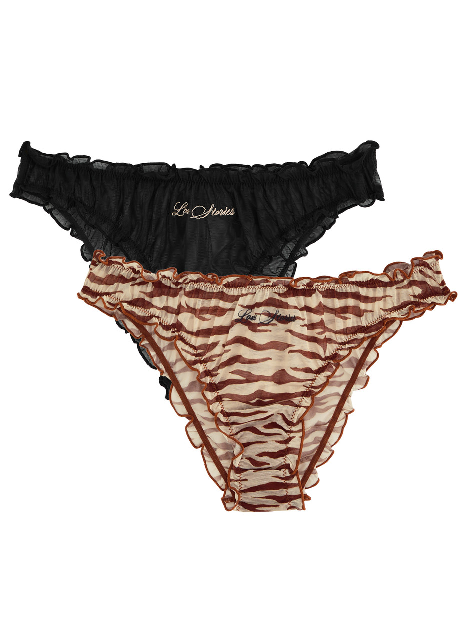 Love Stories Lola Embroidered Mesh Briefs - set of two - Brown - S (UK8-10 / S)
