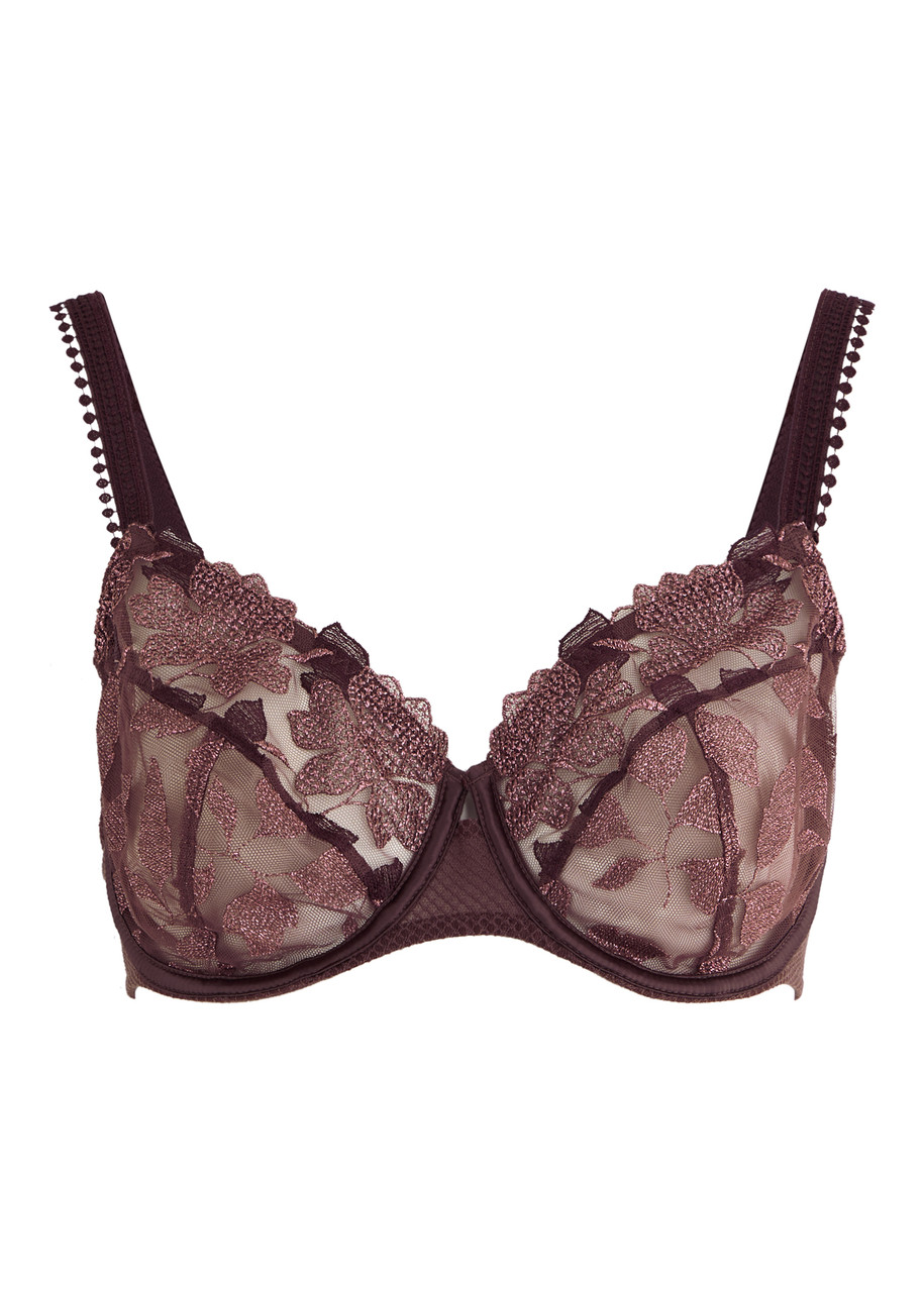 Simone PÉRÈLE Dahlia Floral-embroidered Tulle Underwired bra - Dark Red - 34D