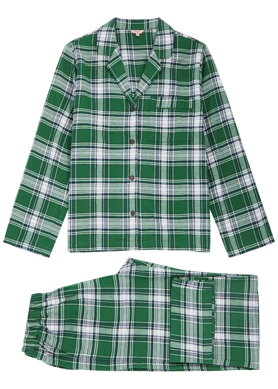 Eberjey Flannel Long Pj Set Tartan Plaid Forest Green In Green