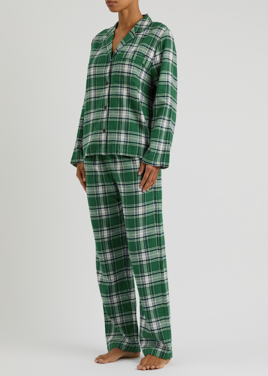 Eberjey Flannel Long Pj Set Tartan Plaid Forest Green In Green