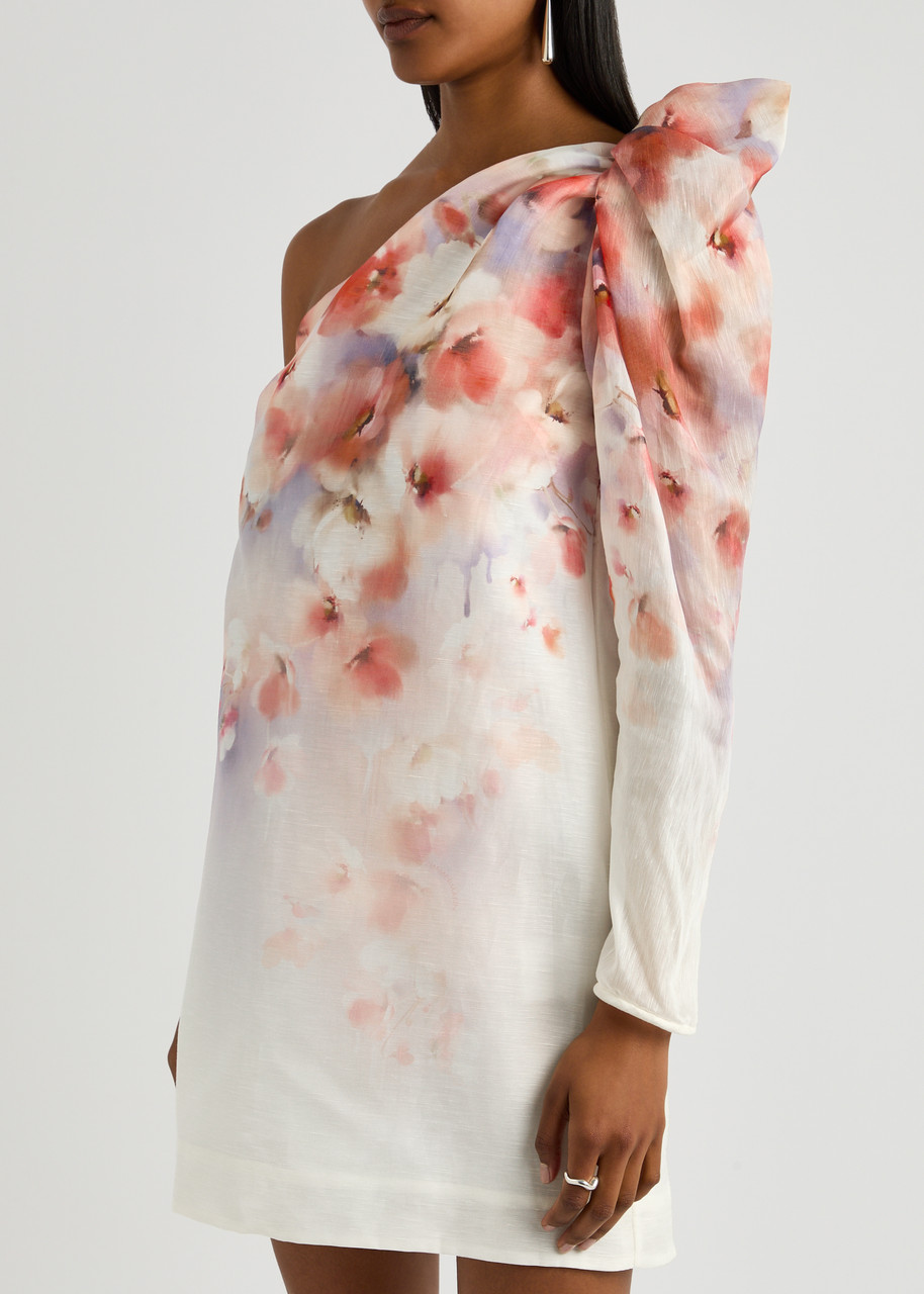 Zimmermann Crush Asymmetrical Mini Dress In Pink