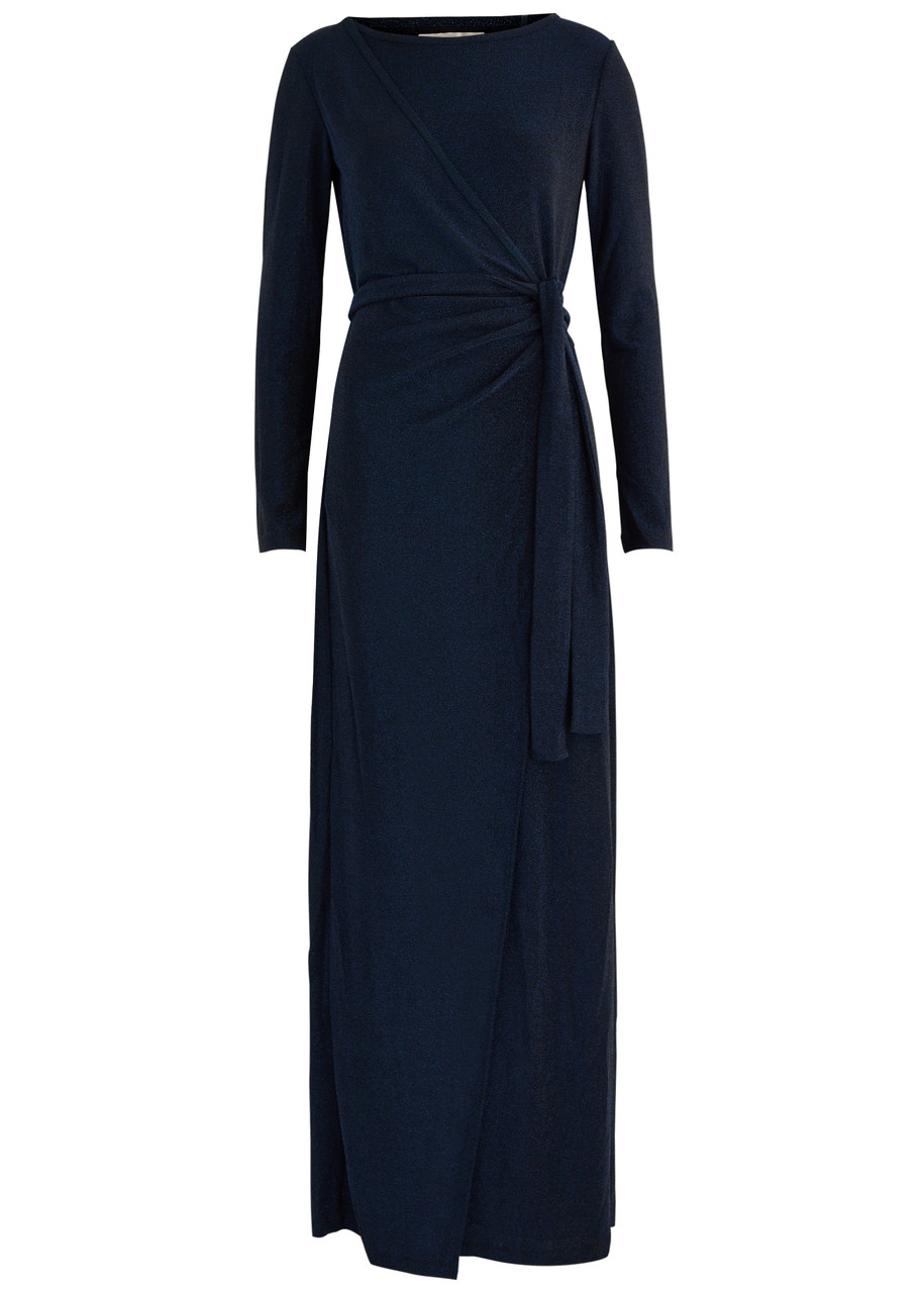 Diane Von Furstenberg Simona Wrap-effect Lamé Maxi Dress - Dark Navy - S (UK8-10 / S)
