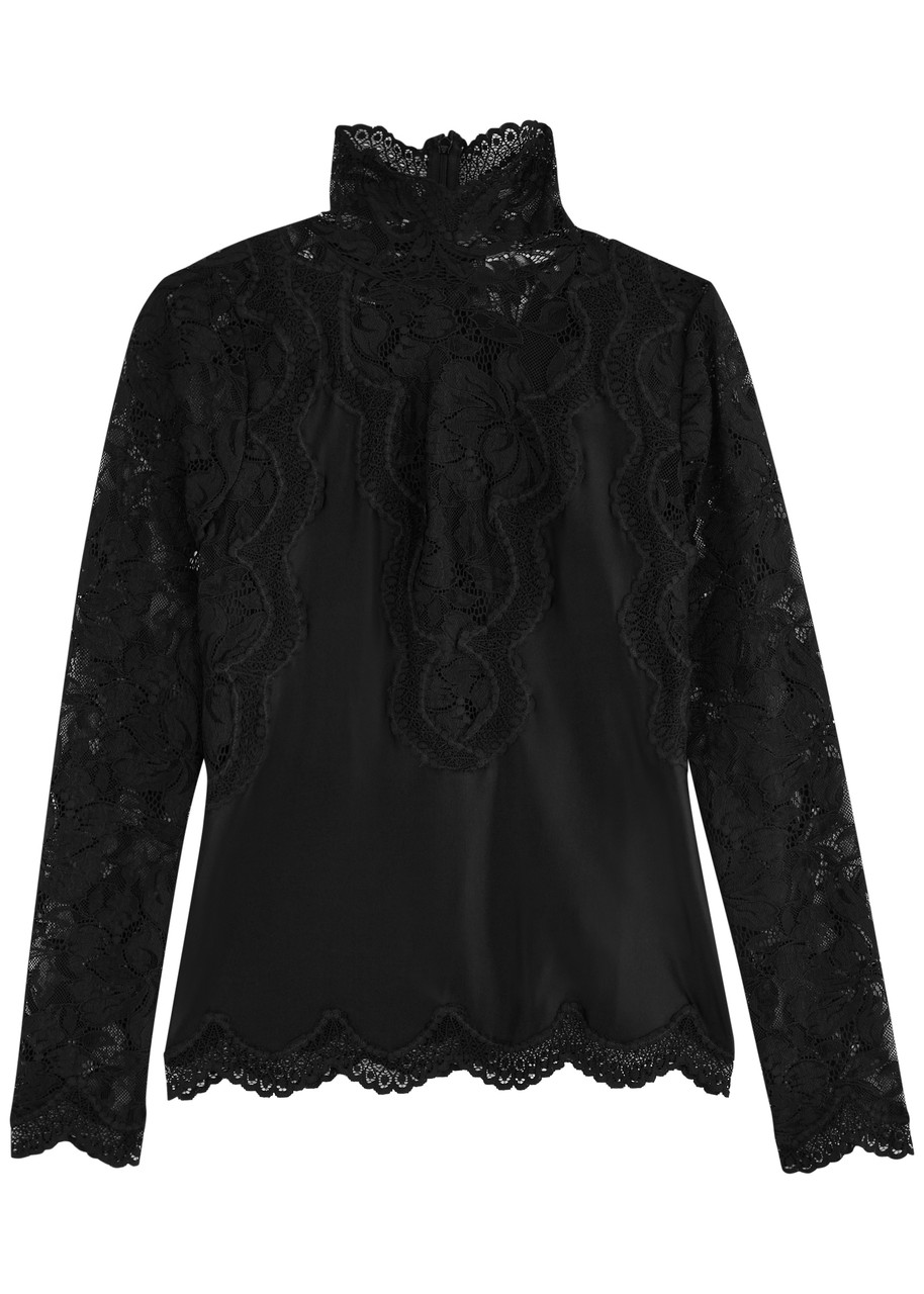 Rabanne Panelled Lace and Satin top - Black - 42 (UK14 / L)